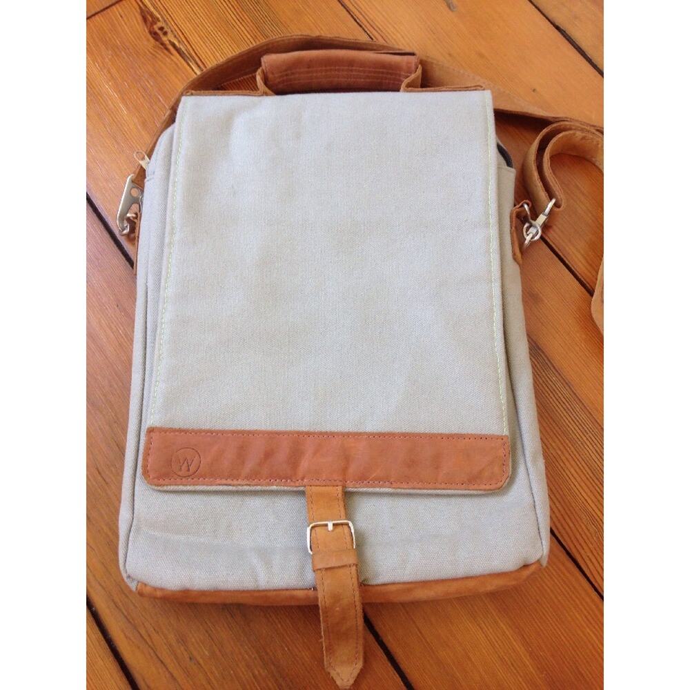 Wend Africa Leather Duck Canvas Messenger Map Case Laptop Bag Handmade Purse